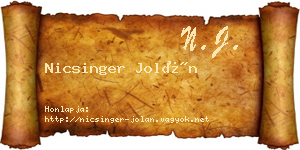 Nicsinger Jolán névjegykártya